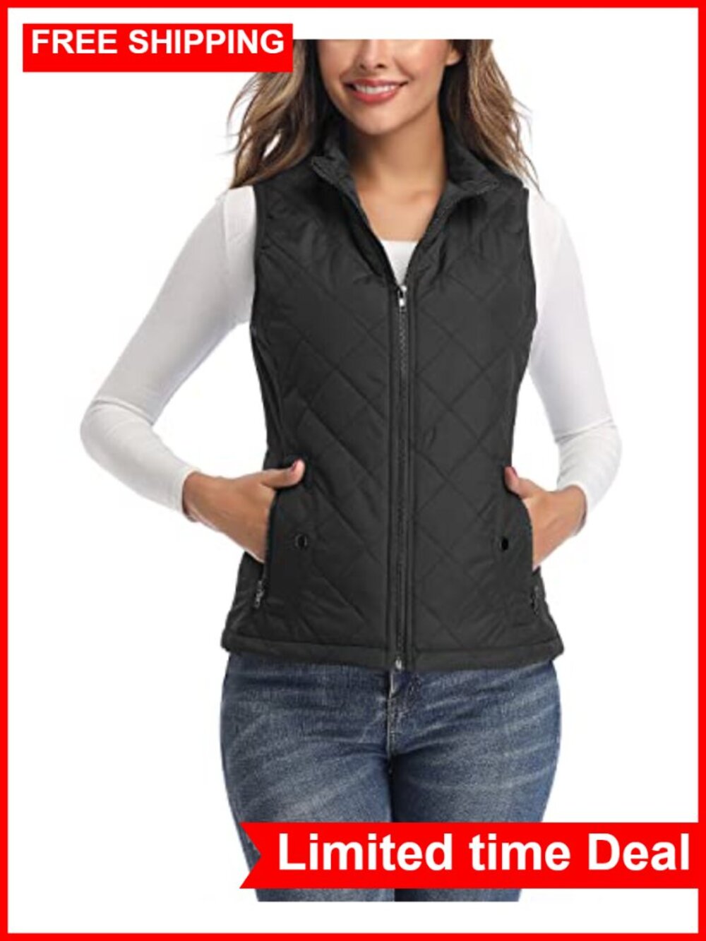 Quilted Puffer Vest Lightweight Packable Women's Zip Up Gilet